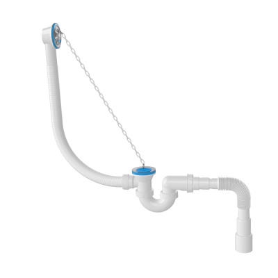Сифон для ванны U-образный Nova, выпуск 70 мм, пластмасовая цепочка, выход 1 1/2 Ø40/50