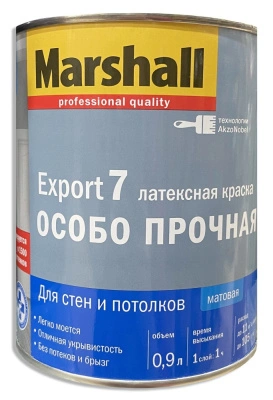 Краска латексная MARSHALL EXPORT 7 ОСОБО ПРОЧНАЯ 0,9 л, для стен и потолков, матовая, база BC