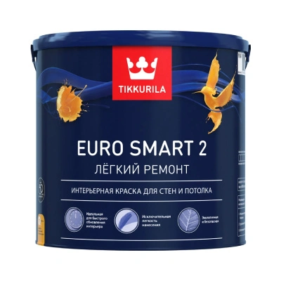 Краска ВД Tikkurila Euro SMART 2 А, 2,7 л, для внутренних работ