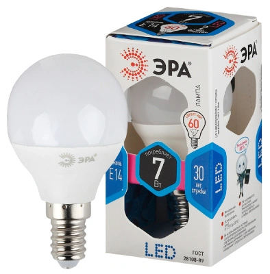 Лампа светодиодная Эра LED шар матовый smd P45-7W-840-E14 560lm 4000К, Б0020551