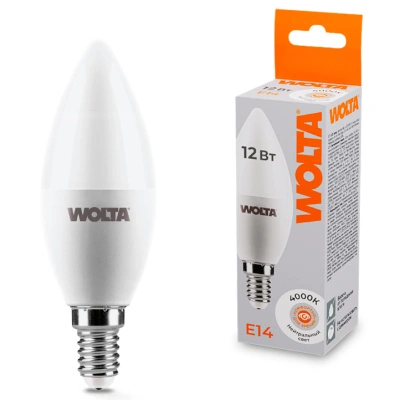 Лампа светодиодная Wolta LED С37 25SC12E14 / E14, свеча, 12 Вт, 1050lm 4000K