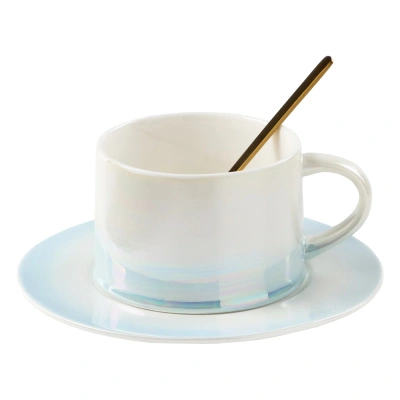 Чайная пара керамическая &quot;Нежность&quot;, белый, 3 предмета (кружка 250 мл, блюдце d 15,5 см, ложка h 13 см)