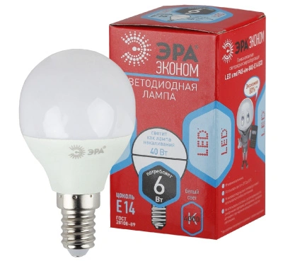 Лампа светодиодная Эра Red Line LED P45-6W-840-E14 R E14 / Е14, шар, 6 Вт, 480lm 4000К, Б0052443