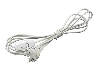 Шнур с электрической вилкой и выключателем, 1,7 м (ШВВП-ВП 2х0,75 кв.мм), белый А1060
