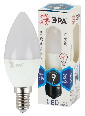 Лампа светодиодная Эра LED свеча матовая B35-9W-840-E14 720lm 4000К, Б0027970