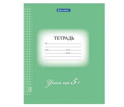 Тетрадь 12 листов BRAUBERG ЭКО &quot;5-КА&quot;, клетка, обложка плотная мелованная бумага, ЗЕЛЕНАЯ, 104759, 743551