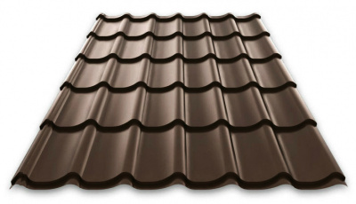 Металлочерепица Монтеррей 1,18х2,20 м (0,4-0,45 мм) шоколадно-коричневый - RAL 8017