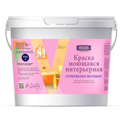 Краска Virtuoso Premium, моющаяся, супербелая, база А, 7 кг