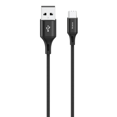 Кабель BASIC, USB 2.0 - Type-C, длина 1,2 м, 2.1A, чёрный, текстильная оплётка OLMIO 041638