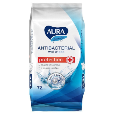 Влажные салфетки с антибактериальным эффектом Aura, Family, 72 шт