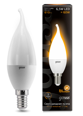 Лампа светодиодная Gauss LED Candle Tailed Свеча на ветру E14 6,5W 610lm 2700К, 104101107