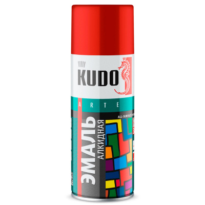 Краска аэрозольная универсальная алкидная Kudo KU-1003 (красный; RAL 3020), 520 мл