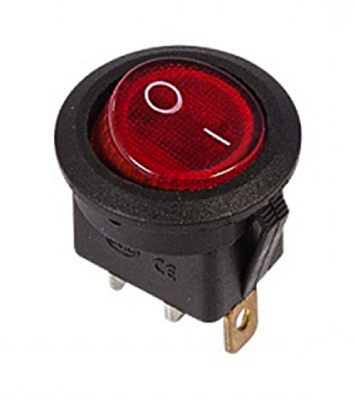 Выключатель клавишный круглый 250 V 6 А (3с) ON-OFF красный с подсветкой (RWB-214, SC-214)