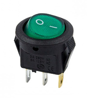 Выключатель клавишный круглый 250 V 6 А (3с) ON-OFF зеленый с подсветкой (RWB-214, SC-214)