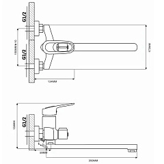 Смеситель для ванны Maxonor, EM2204, плоский, длинный излив