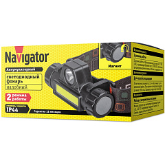 Фонарь светодиодный Navigator, NPT-H25-ACCU, 5 Вт, CREE, LED+3Вт, COB, LED, аккумуляторный, налобный