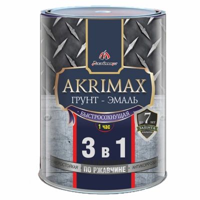 Быстросохнущая грунт-эмаль по ржавчине 3 в 1 Akrimax-Premium (матовая; графит), 1,7 кг