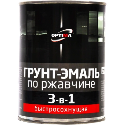 Быстросохнущая грунт-эмаль по ржавчине 3 в 1 Optima, черная, 0,8 кг