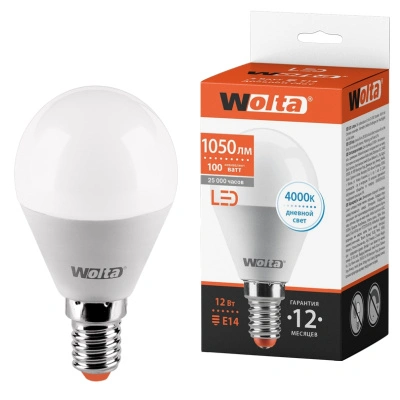 Лампа светодиодная Wolta LED G45 25S45GL12E14 / E14, шар, 12 Вт, 1050lm 4000К