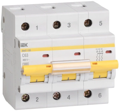 Автоматический выключатель IEK ВА47-100, 3P (100А; 10kA), MVA40-3-100-C