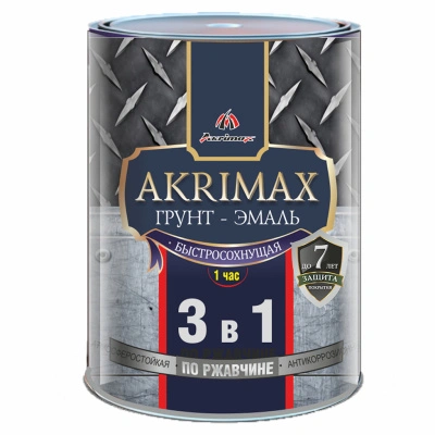 Быстросохнущая грунт-эмаль по ржавчине 3 в 1 Akrimax-Premium (матовая; графит), 0,8 кг