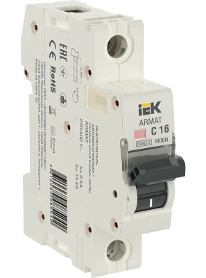 Автоматический выключатель IEK ARMAT M06N, 1P (C; 16А; 6kA), AR-M06N-1-C016