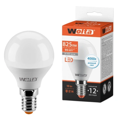 Лампа светодиодная Wolta LED G45 25S45GL10E14 / E14, шар, 10 Вт, 825lm 4000К
