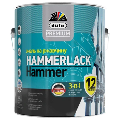 Грунт-эмаль по ржавчине 3 в 1 Dufa Hammerlack hammer (молотковая; темно-серая), 0,75 л