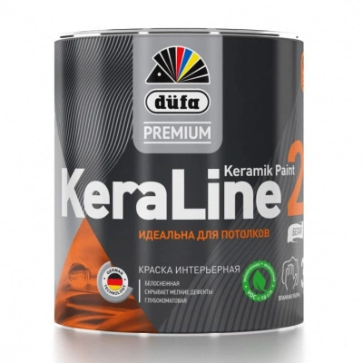 Краска для потолков Dufa Premium KeraLine Keramik Paint 2, база 1, глубокоматовая белая, 0,9 л